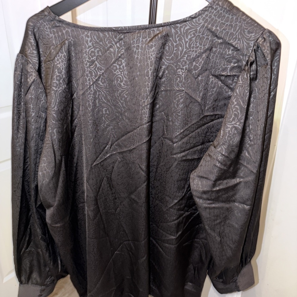 Rachel‎ Zoe Black Satin Blouse V-Neck Long Sleeve XL - Picture 5 of 8
